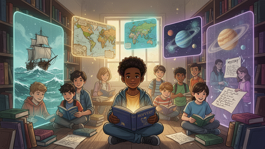 Middle-school students explore vibrant imagined worlds emerging from their books