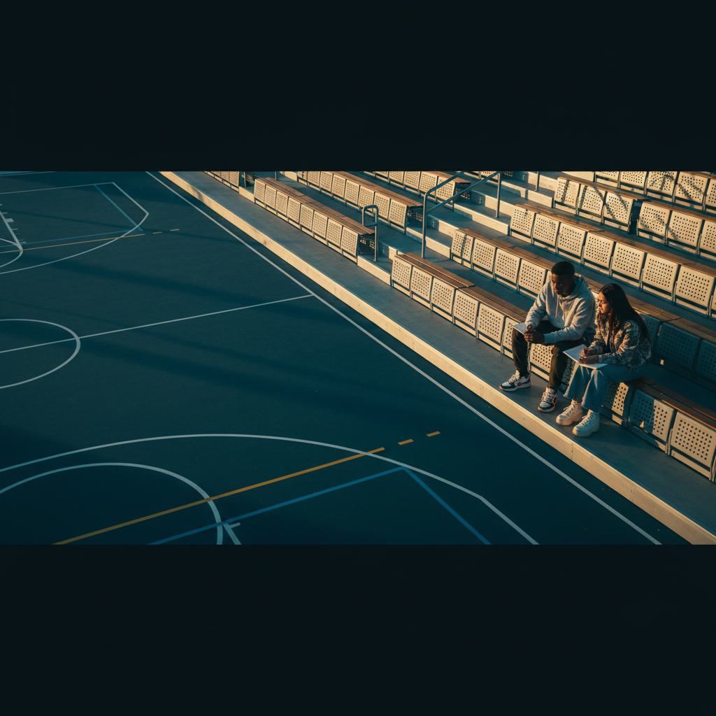 Contemporary sports court with visually repeated bleacher rows demonstrating mathematics