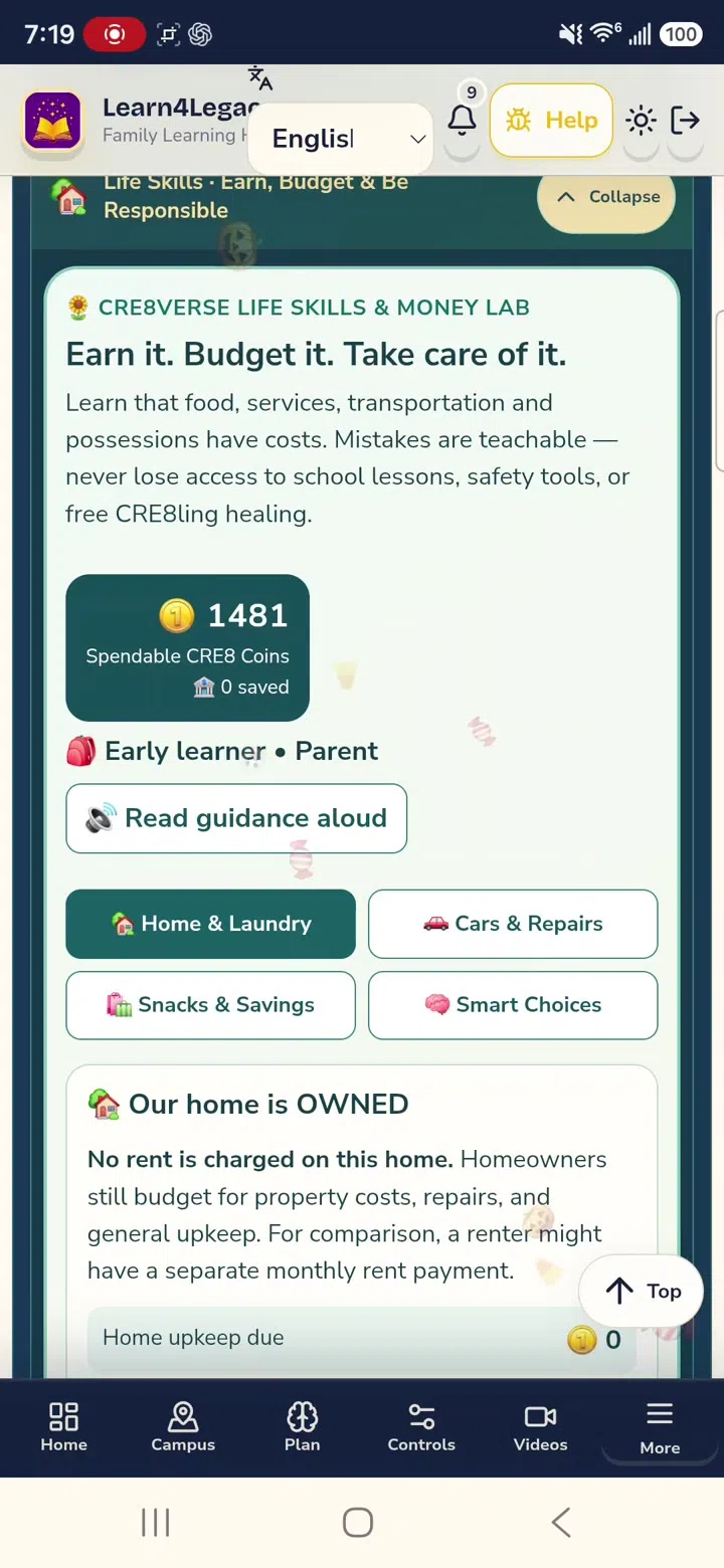 Real CRE8VERSE financial skills lab screen