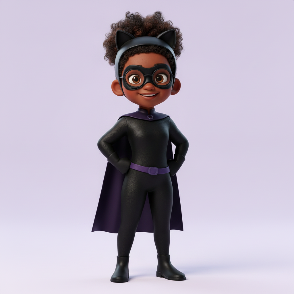 Zuri, The Lead Learning Guide wearing a Catwoman costume