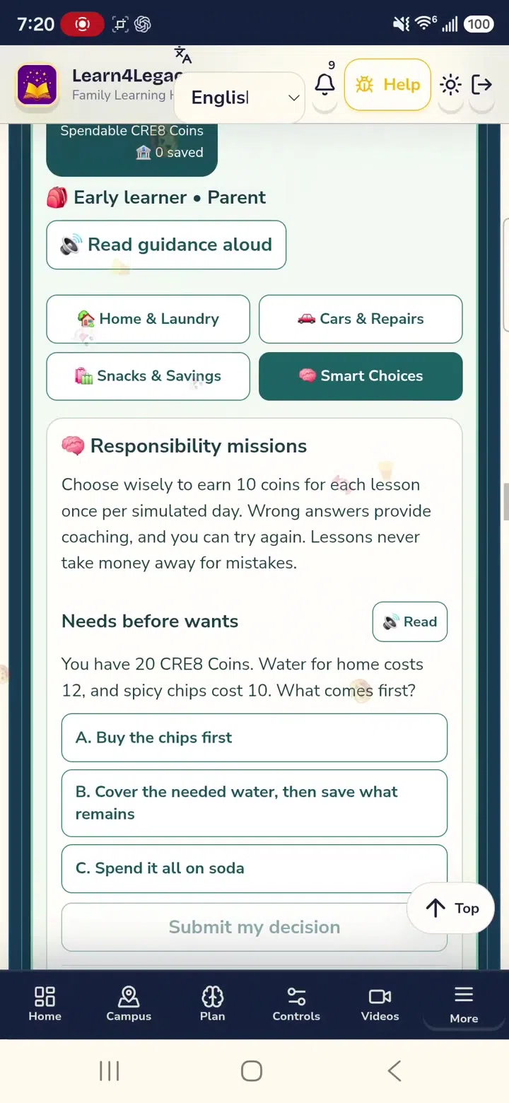 Real CRE8VERSE interactive money decision challenge